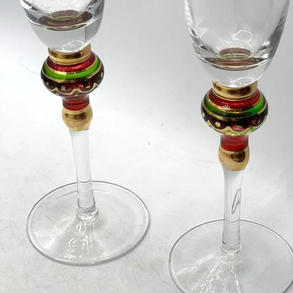 World Market Set of 2 Multicolor Gold Bulb Stem Moroccan Style 10.5” Wine Glasse - Picture 4 of 8